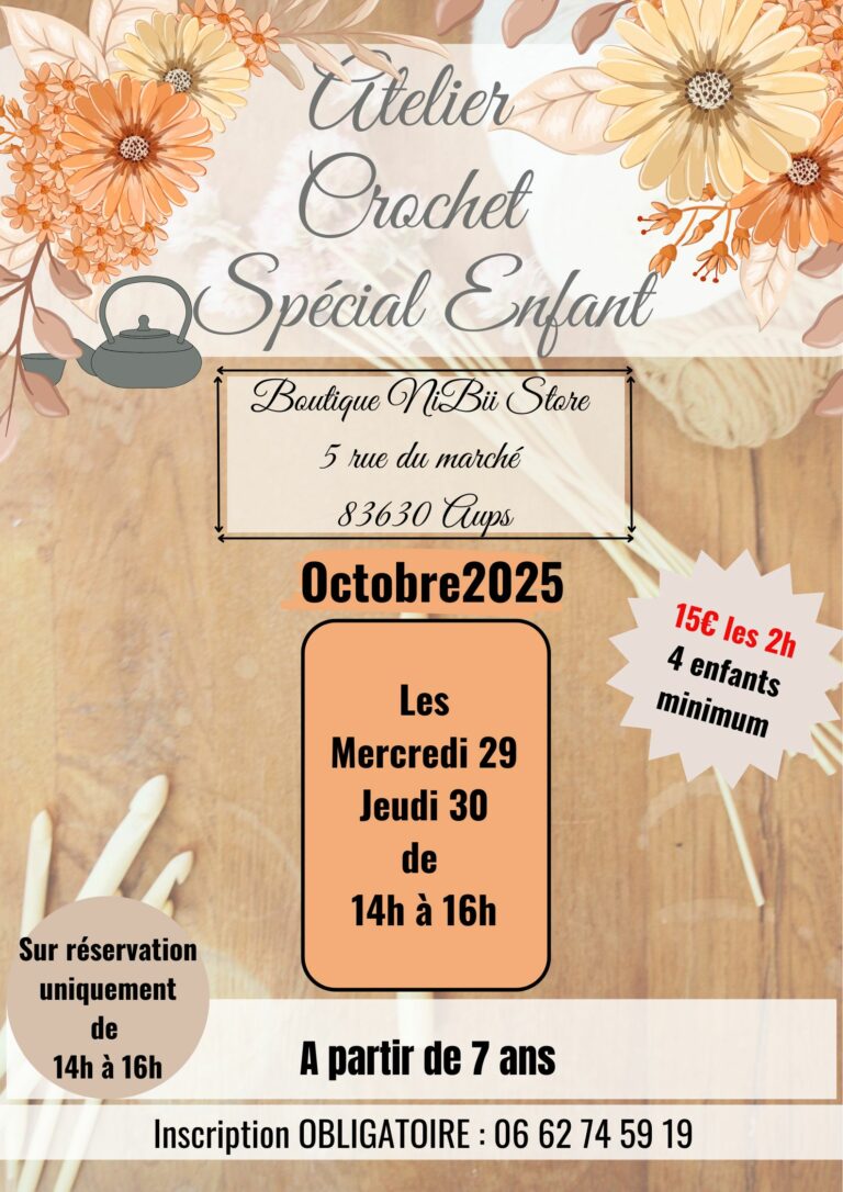 atelier au crochet pour les enfants à aups